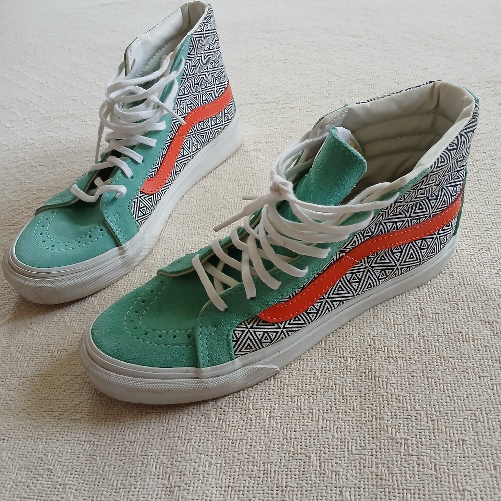 Vans High-Top Sneakers in Teal and Orange